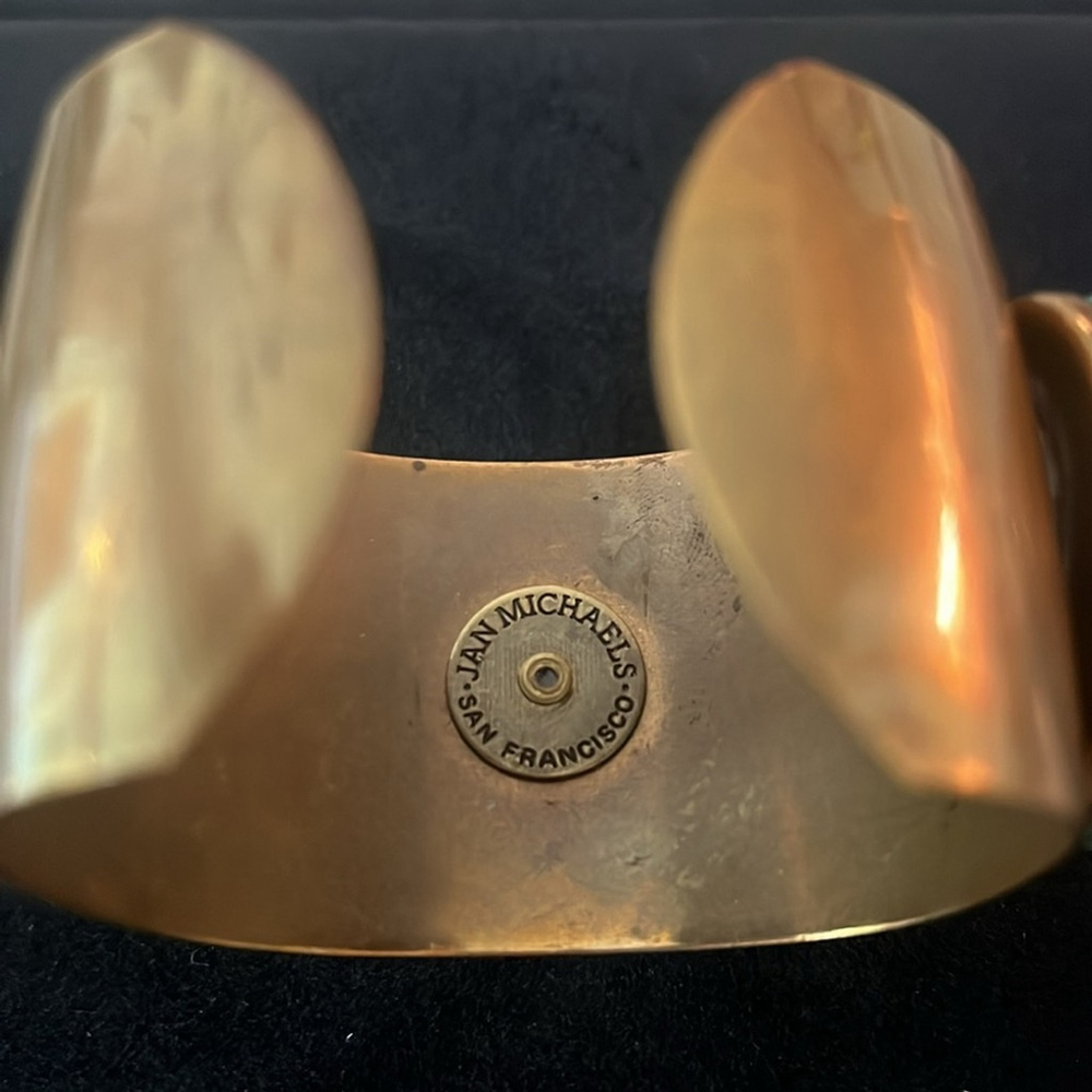 Vintage Jan Michaels Turquoise Coin Cuff Bracelet Bronze Patina Floral Retired - Picture 5 of 5